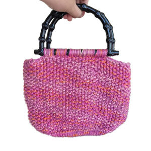 Handmade Crochet Pink/Orange Purse 90s Y2K Black Handles Tie Dye Interior